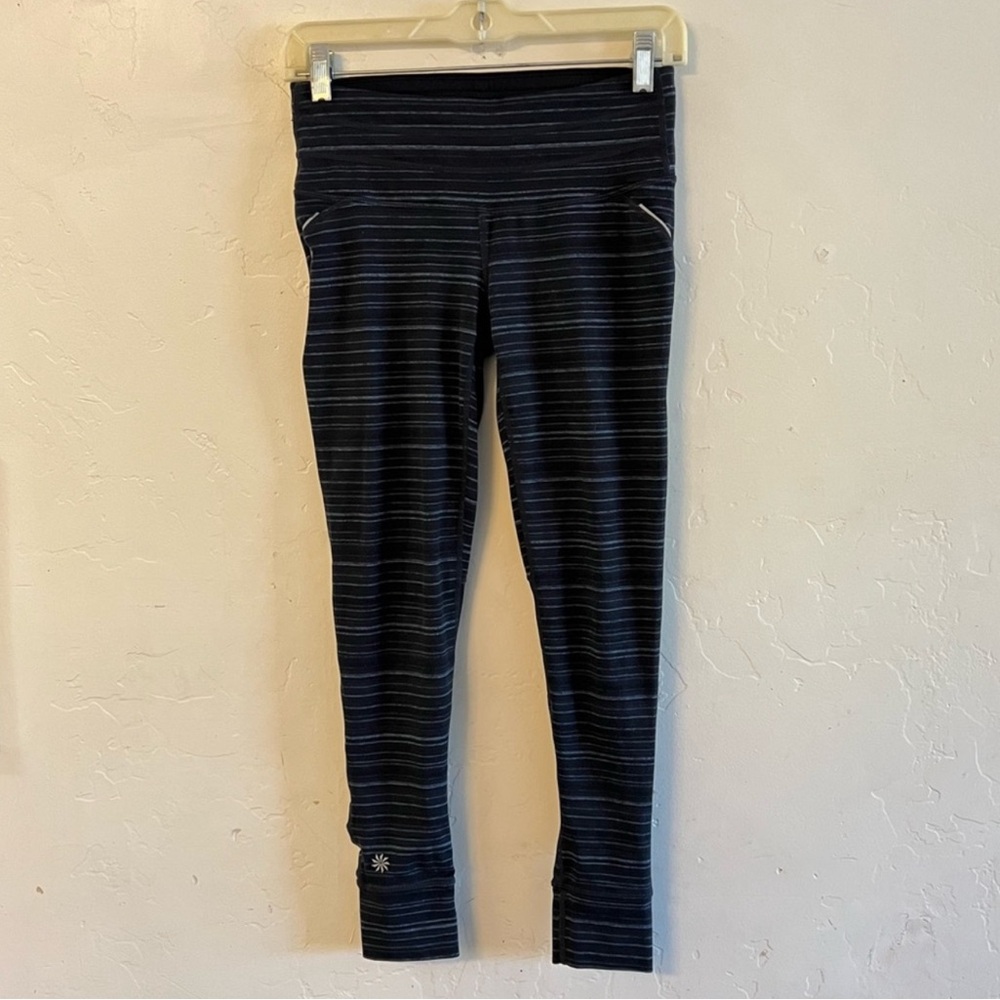 Athleta Gray & Black Striped Mesh Inset Leggings Extra Small
